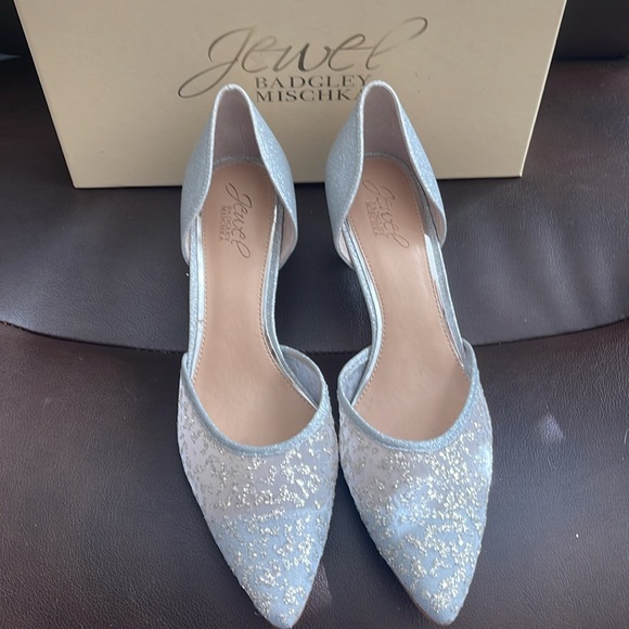 NEW Badgley Mischka Jewel silver glitter mesh kitten heel - Picture 5 of 8